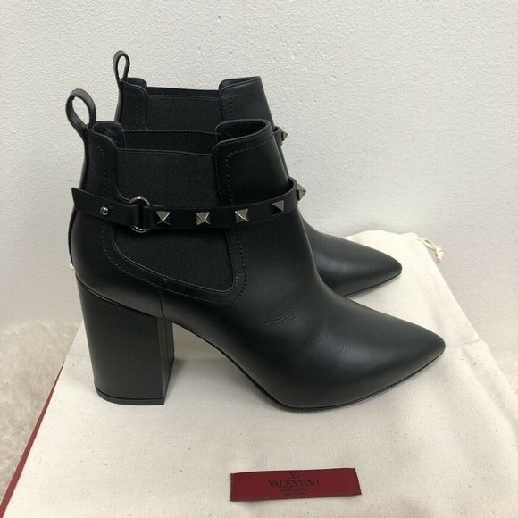 NIB Valentino Garavani Rockstud Studded Pointed Block Heel Ankle Boot Bootie 40 - Picture 4 of 10